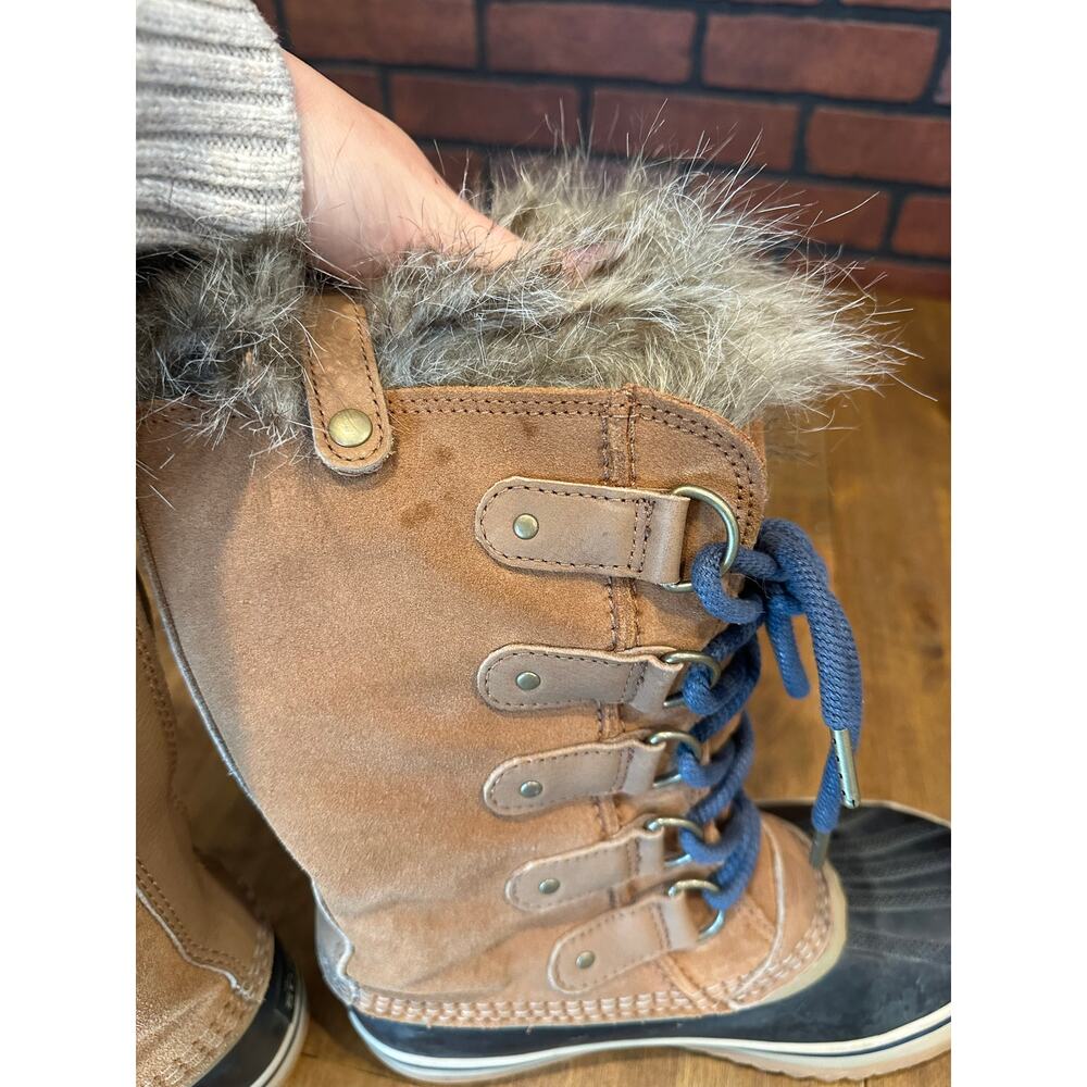 Sorel Leather Joan of Arc Winter Boots, Size 7.5 Brown Tan Macy Blue Liner - Picture 3 of 9
